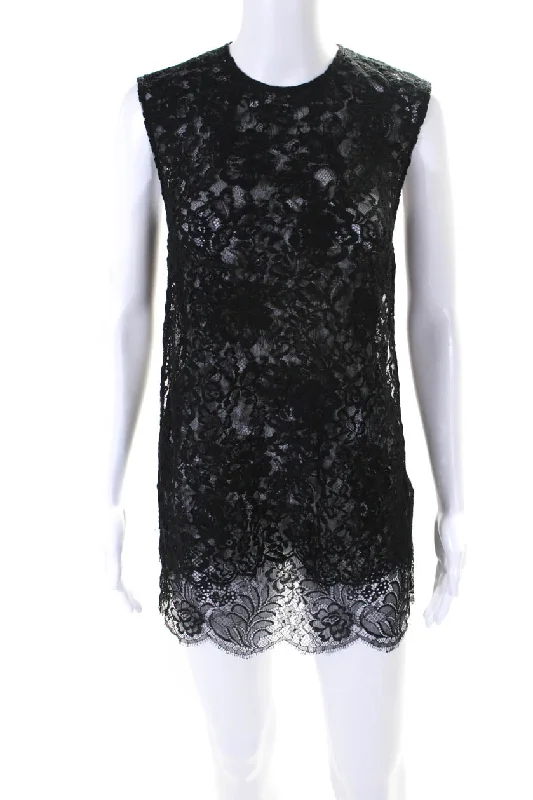 Adam Lippes Womens Side Split Lace Sleeveless Mini Dress Black