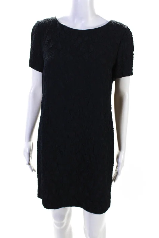 Akris Punto Womens Textured Boat Neck Short Sleeve Mini Dress Navy Blue