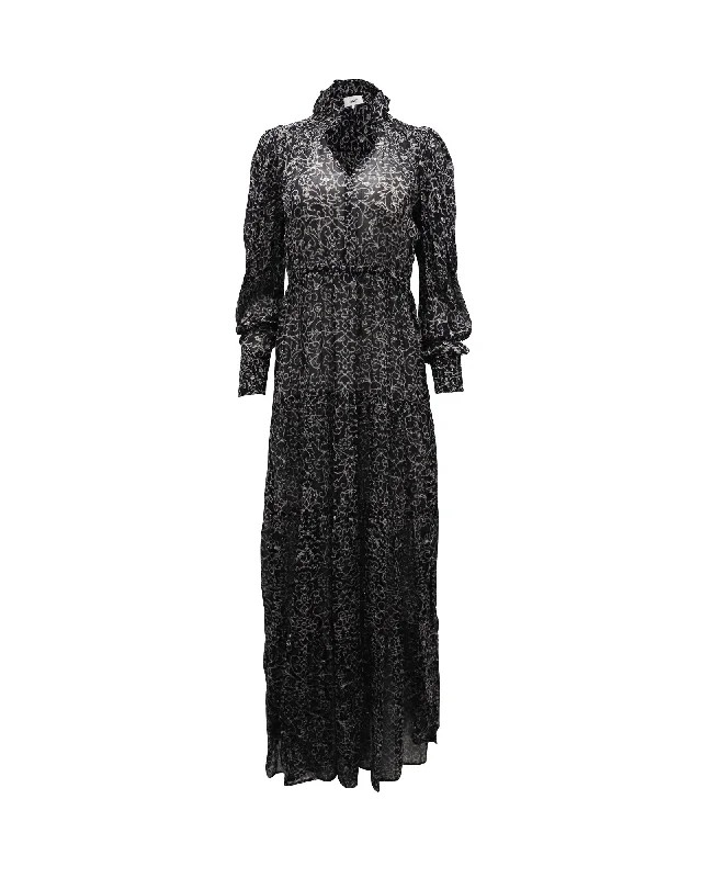 Ba&sh Alegria Printed Metallic Fil Coupe Georgette Maxi Dress in Black Viscose