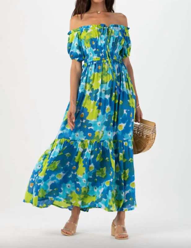 Blossom Maxi Dress In Water Color Dreams Blue