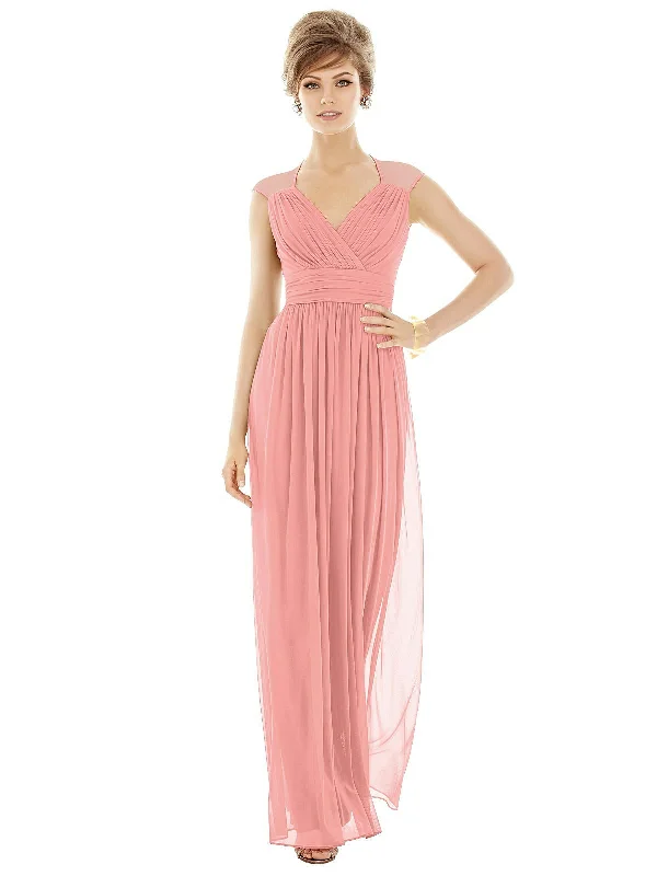 Chiffon Knit Cap Sleeve VNeck Maxi Dress