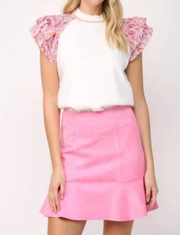 Faux Suede Skirt In Bubble Gum Pink