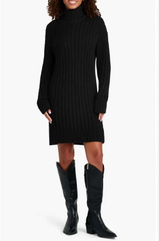 Felicity Turtleneck Long Sleeve Mini Sweater Dress In Black