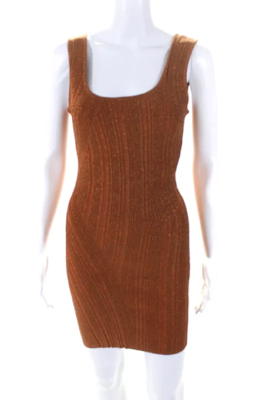 Herve Leger Womens Sleeveless Metallic Ribbed Knit Mini Dress Brown