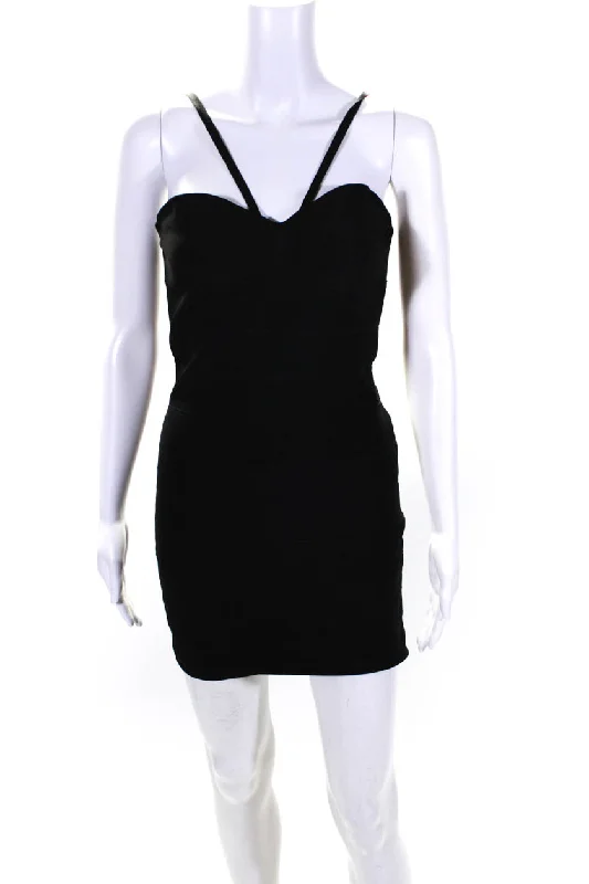 Herve Leger Womens Stretch Sweetheart Neck Sleeveless Mini Dress Black