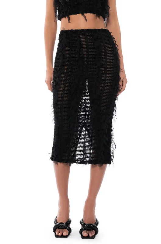 ITS A WRAP MACRAME MESH BODYCON MIDI SKIRT