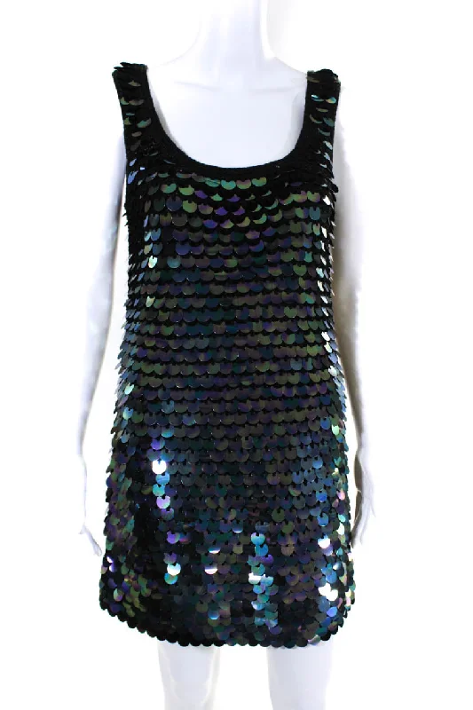 JoosTricot Womens Sequins Crochet Mini Dress - Black