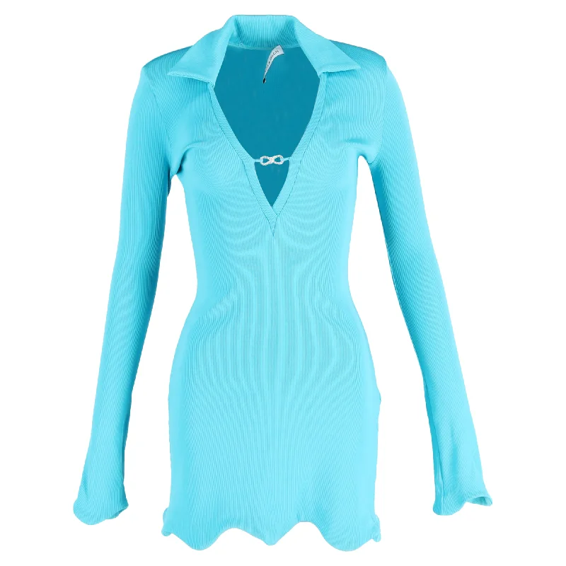 Mach & Mach Bow-Embellished Stretch-Jersey Mini Dress in Light Blue Viscose