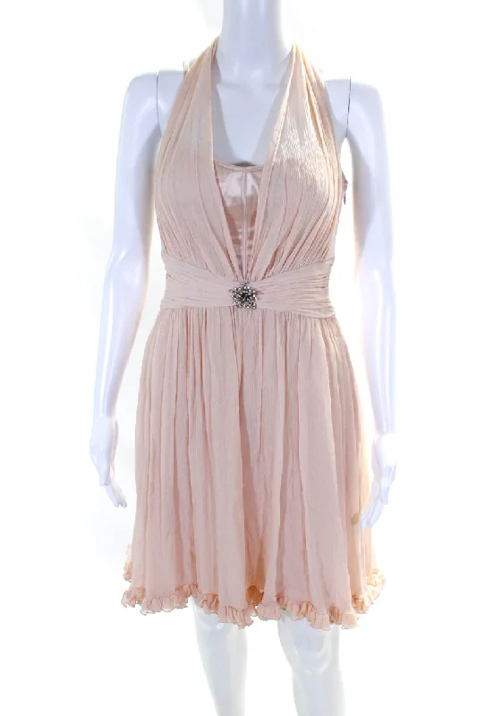 Marc Bouwer Glamit Womens Satin Plisse Chiffon Mini A Line Dress Pink