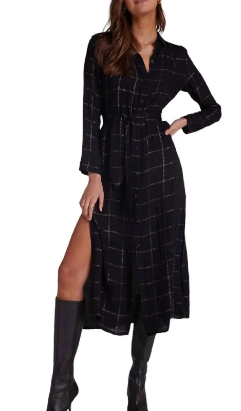 Maxi Shirt Dress With Smocked Waist In Copper Shine Plaid