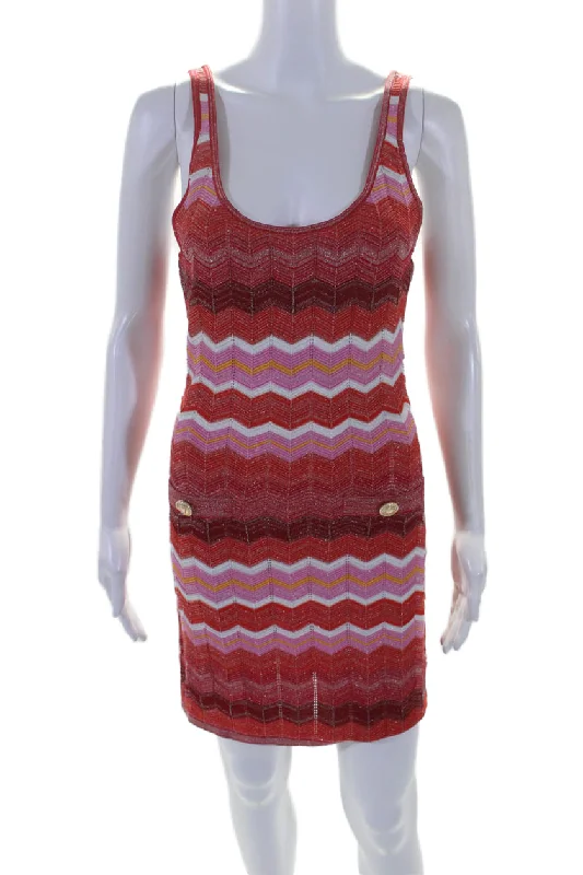 Milly Womens Metallic Chevron Print Sleeveless Mini Dress Multicolor