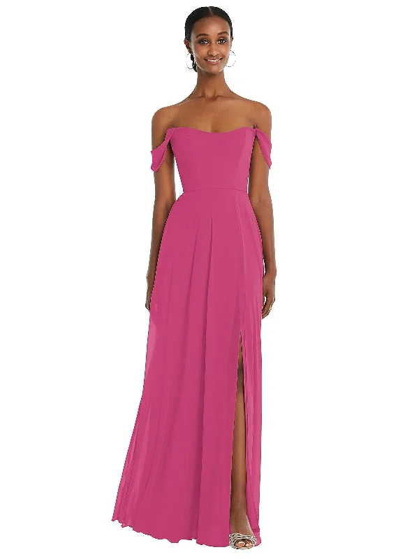 Off-the-Shoulder Basque Neck Maxi Dress with Flounce Sleeves