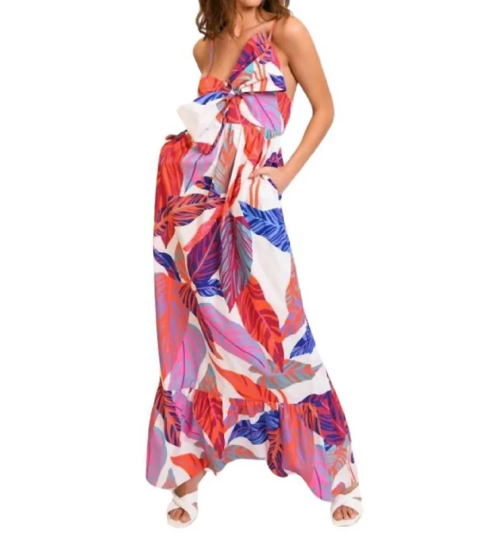 Olani Wild Tropical Maxi Dress In Sunset Maxi Poplin