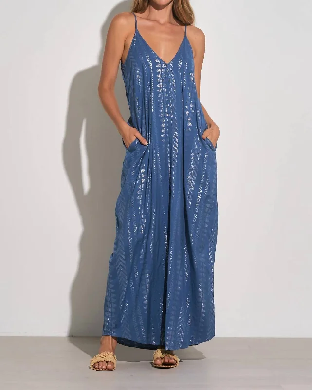 Pink Arrow Print Maxi Dress In Blue