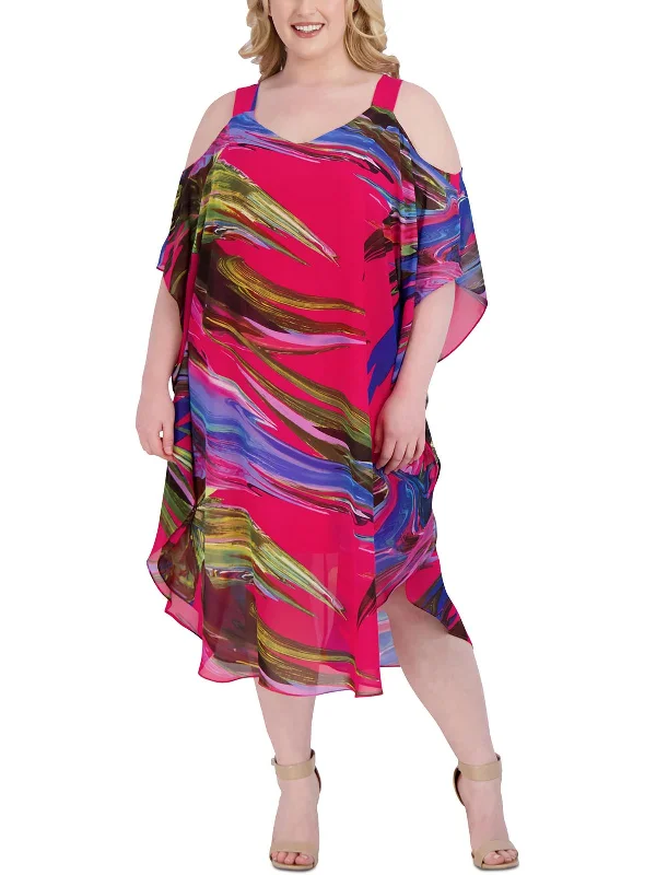 Plus Womens Cold Shoulder Space Dye Maxi Dress