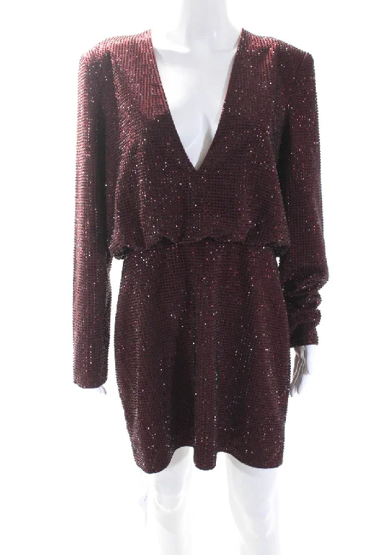 Roland Mouret Womens Long Sleeve Diamante Crystal Mini Dress Maroon