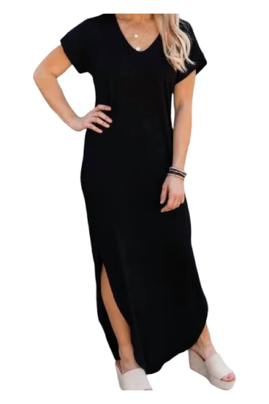 Side Slit Maxi Dress In Black