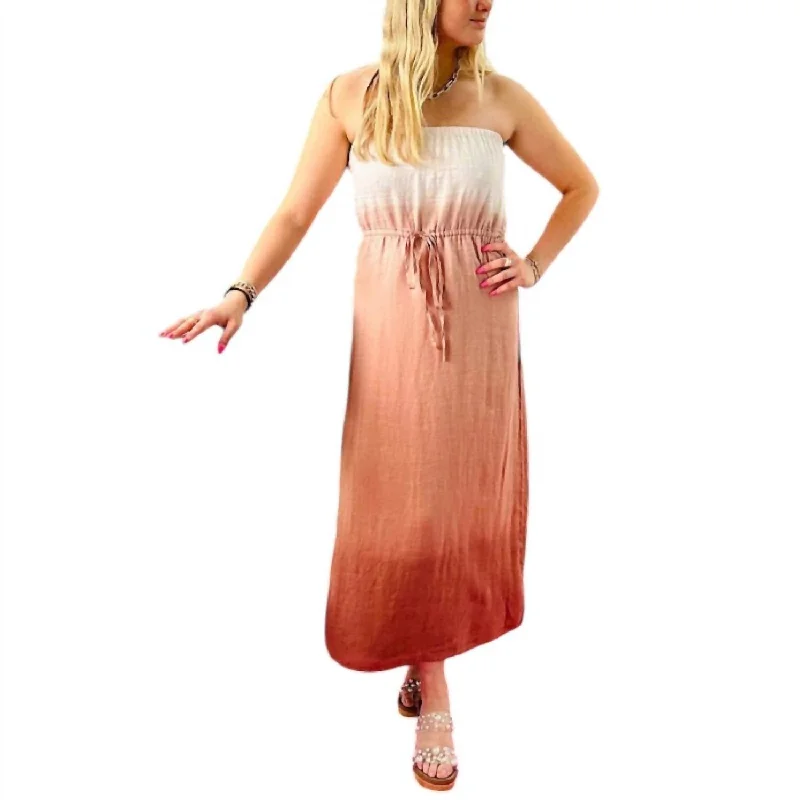 Stapless Linen Maxi Dress In Coconut Ombre Dye