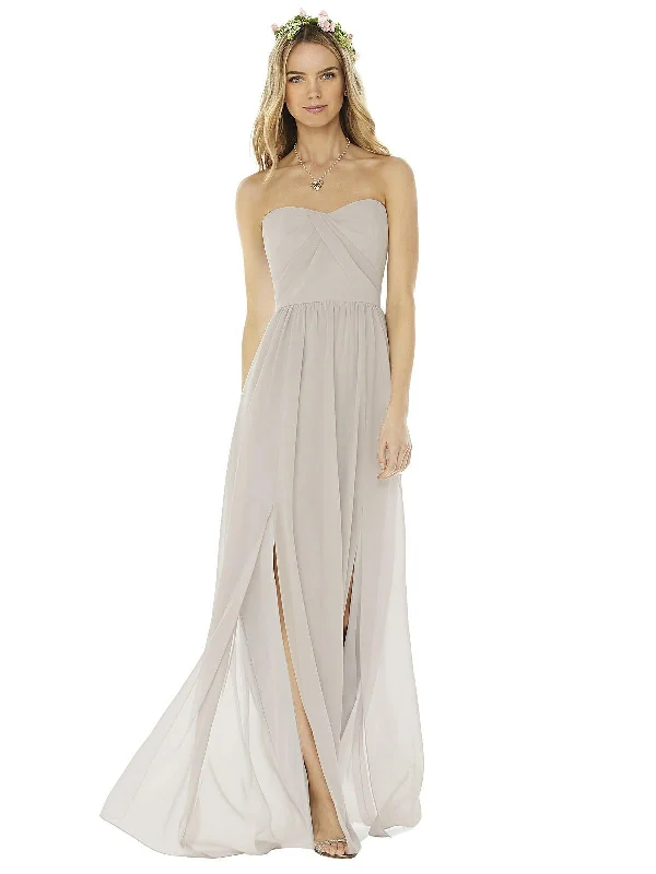 Strapless Draped Bodice Maxi Dress with Front Slits