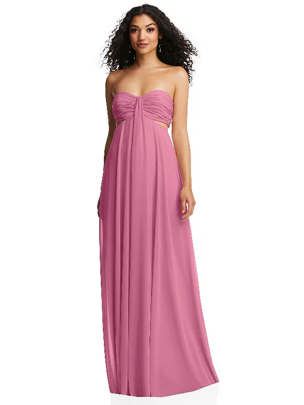 Strapless Empire Waist Cutout Maxi Dress with Covered Button Detail