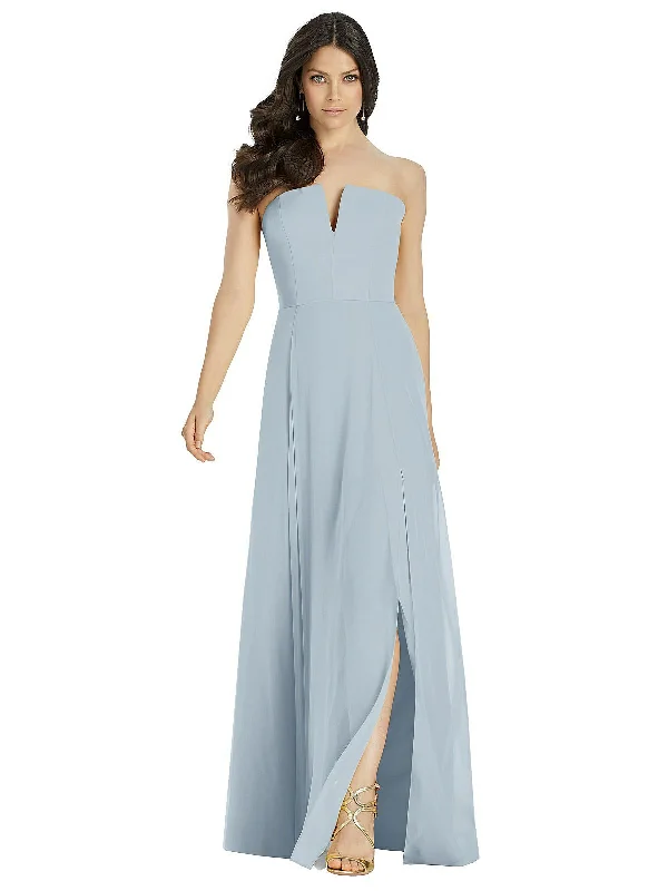 Strapless Notch Chiffon Maxi Dress