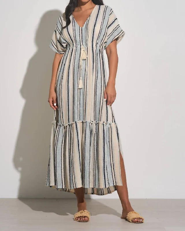 Stripe Ruffle Maxi In Beige