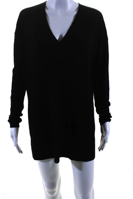 The Row Womens Long Sleeve V Neck Mini Sweater Dress Black