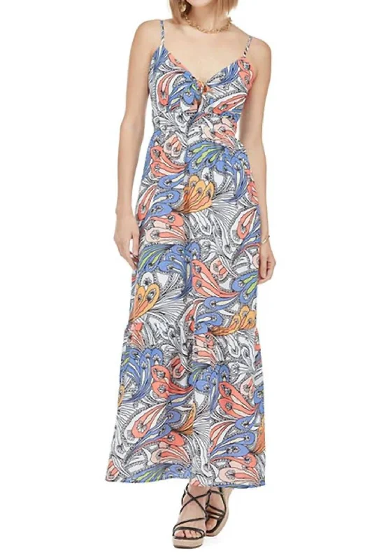 Tie Front Maxi Dress In Floral Path