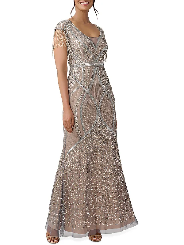 Womens Embellished Maxi Evening Dress