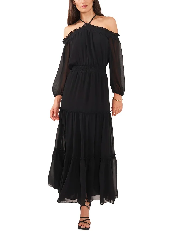 Womens Off-The-Shoulder Tea-Length Maxi Dress