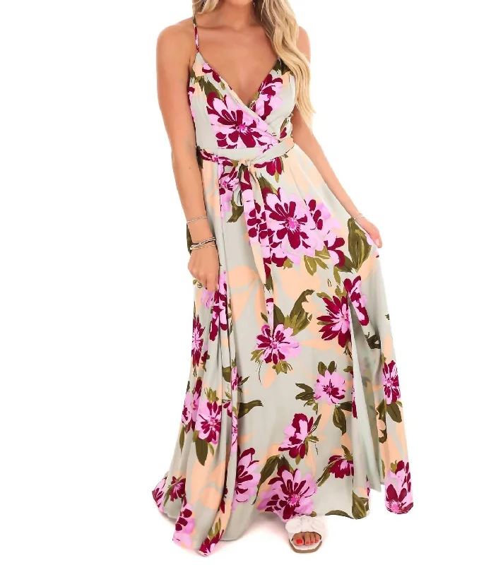 You Grow Girl Floral Maxi Dress In Sage