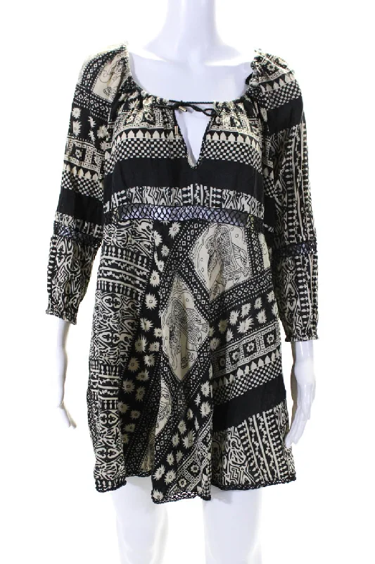 Zimmermann Womens Abstract Print Mini Dress Black Beige Cotton