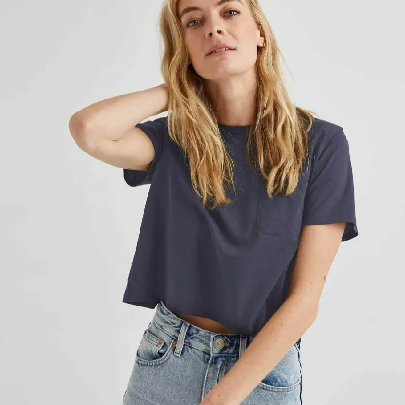 Pima Boxy Crop Tee (Blue Night)