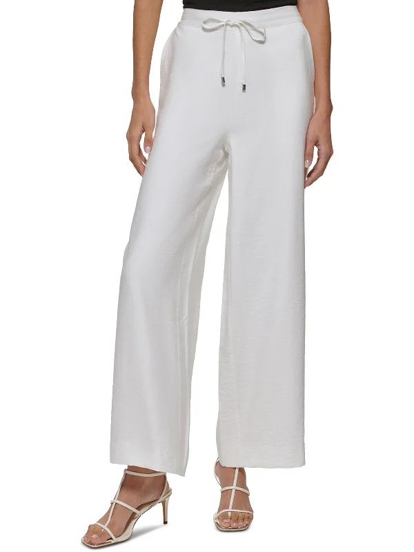 Womens Drawstring Rayon Wide Leg Pants