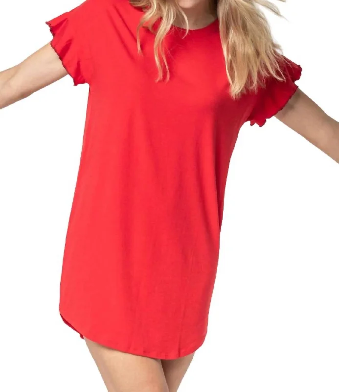 Flutter Sleeve Sleep Dress In Cherry