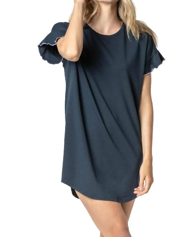 Flutter Sleeve Sleep Dress In Dark Navy