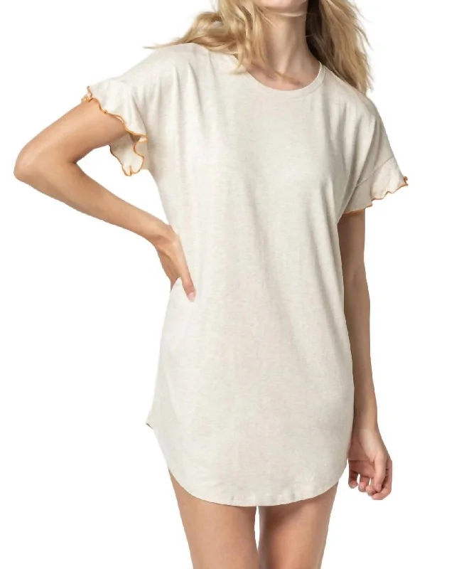 Flutter Sleeve Sleep Dress In Oatmeal