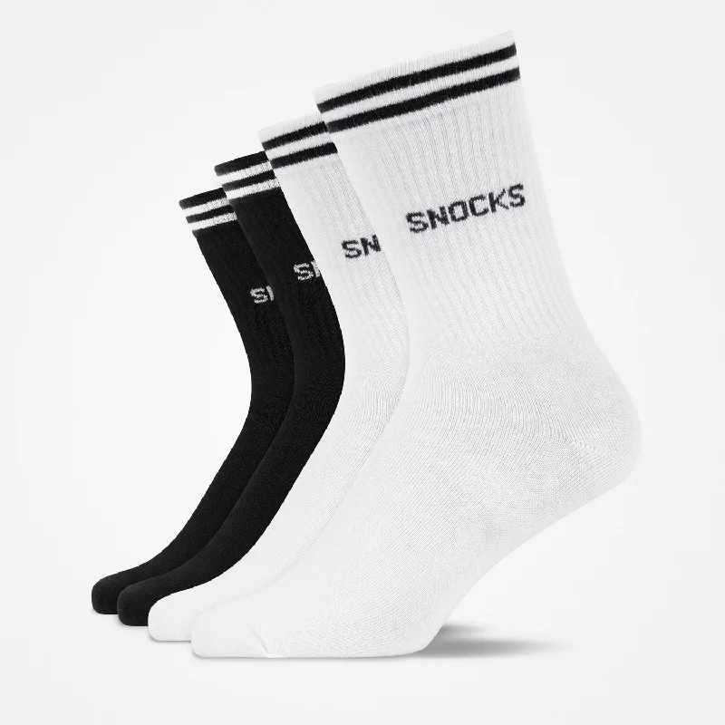 Hohe Sportsocken mit Streifen | Schwarz-Weiß