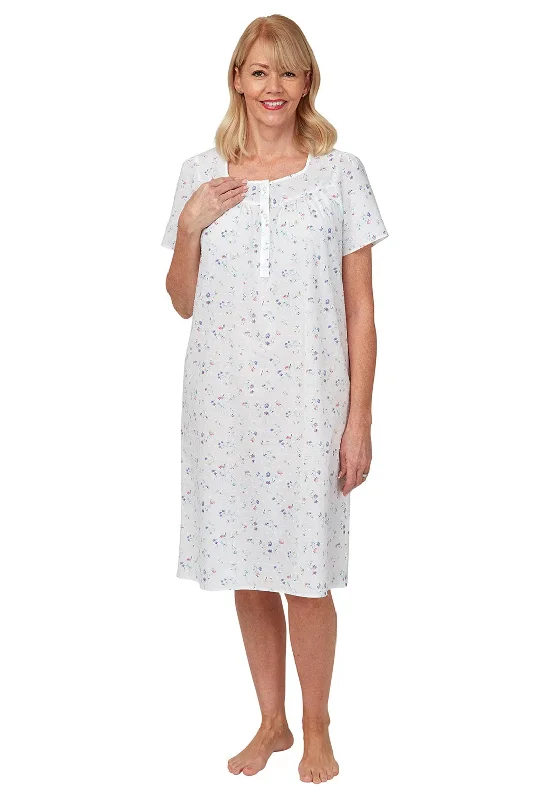 Marlon Floral Cotton Short Sleeve Nightdress, White Multi