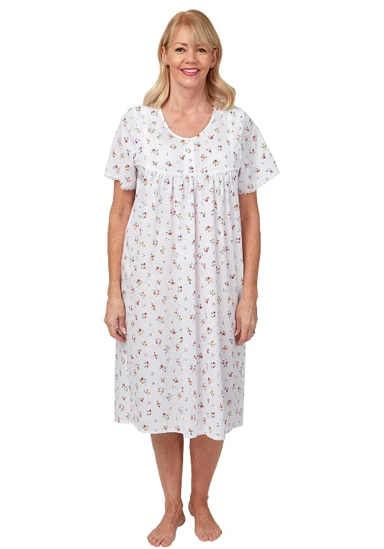 Marlon Floral Short Sleeve Pleated Nightdress, White Multi