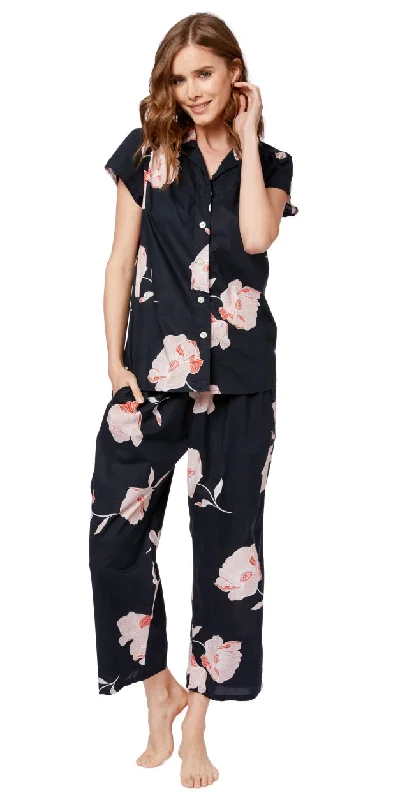 Capri Pajama Set - Poppies on Black