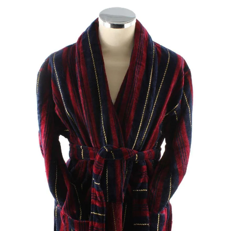 Bown of London Marchand Egyptian Cotton Velour Dressing Gown - Wine/Navy/Gold