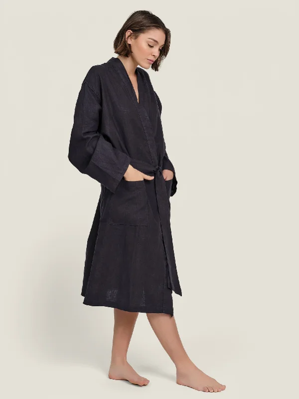 Linen Robe In Navy