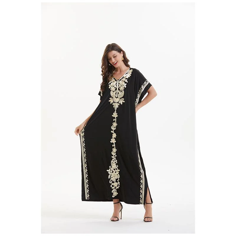 Plus Size Abaya Muslim Dress Cover Up Women Embroidery Robe