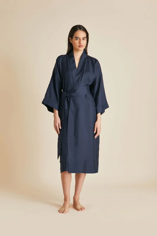 Sabine Navy Robe in Silk Twill